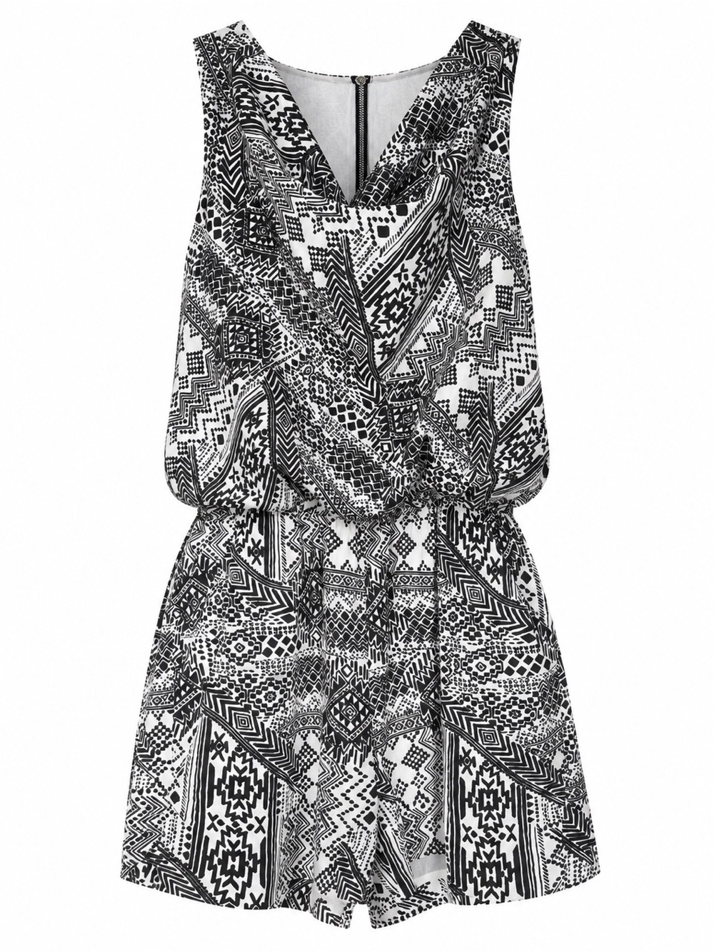 DKNY Black & White Geometric V-Neck Women’s Romper